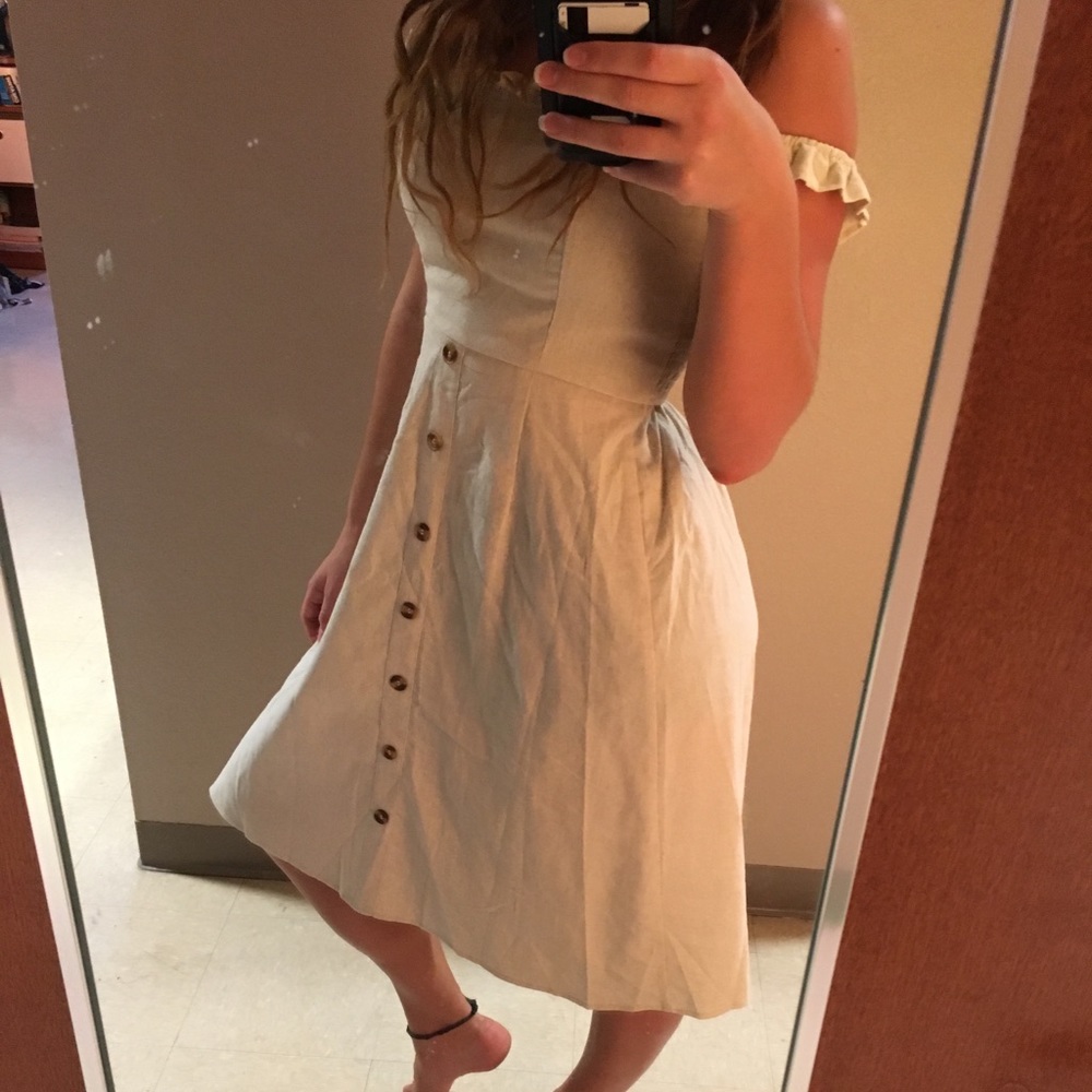 Tan off the shoulder dress